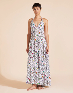 우먼즈 레인보우 버드 비스코스 롱 백리스 드레스 (VQ-24SSLNAAX457010)