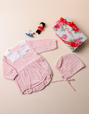 깅엄체크 베이비 바디수트 라이트 핑크