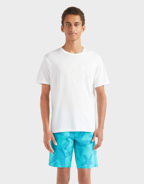 맨즈 화이트 터틀 프린트 코튼 티셔츠 (VQ-25SSPTSC9019010)