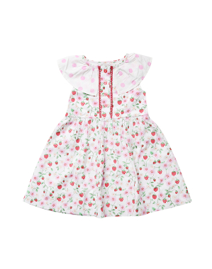 키즈 버튼 쓰루 플라운스 드레스 스트로베리&핑크 스팟
