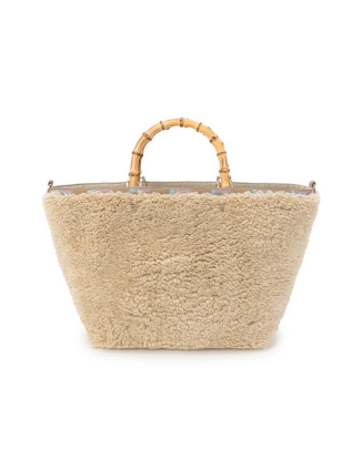 퍼스트 웜 베이지 퍼 미디움 뱀부 토트백