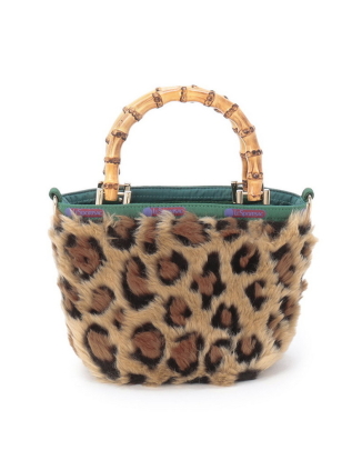 웜 카멜 레오파드 퍼 엑스트라 스몰 뱀부 토트백