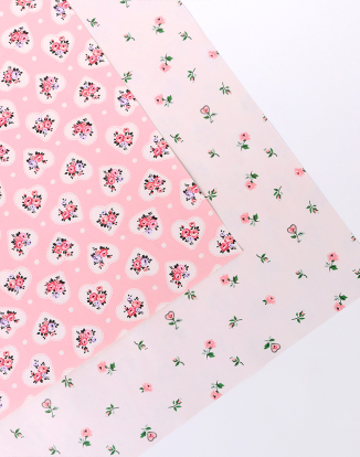 양면 포장지 - 레이스 하트 핑크 & 크림 10매