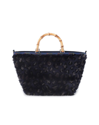 미드나잇 레오파드 퍼 미디움 뱀부 토트백