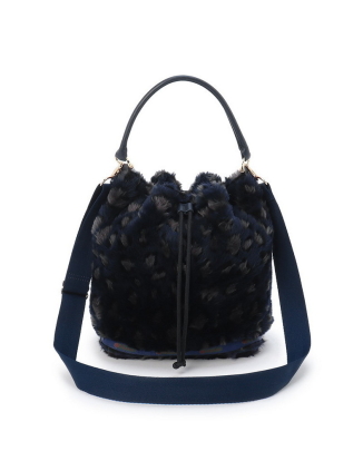 미드나잇 레오파드 퍼 미디움 드로우스트링 숄더백