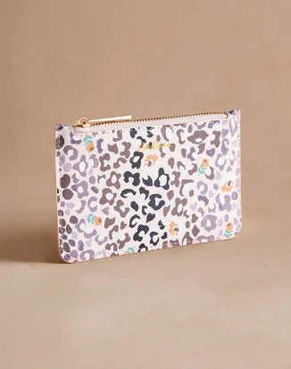 PU 사피아노 지퍼 펄스 파우치 - 레오파드 플라워