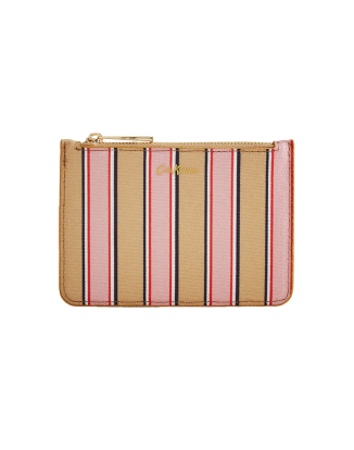 PU 사피아노 지퍼 펄스 파우치 - 핑크 스트라이프