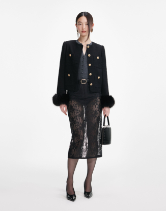 블랙 블라우스 퍼 커프 재킷