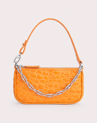 미니 레이철 오렌지 써큘러 크로코 엠보스드 레더