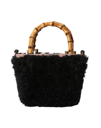 섀도우 블랙 퍼 엑스트라 스몰 뱀부 토트백