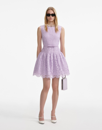 라일락 레이스 슬리브리스 미니 드레스