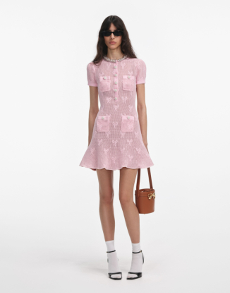 핑크 보우 크로셰 크리스탈 트림 미니 드레스