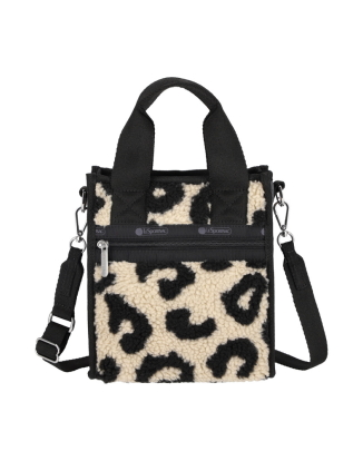 블랙 데님/레오파드 셰르파 미니 N/S 토트백