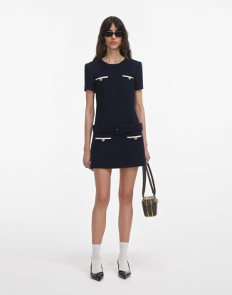 네이비 부클레 미니 드레스