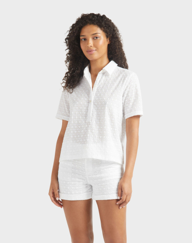 우먼즈 자수 패턴 오픈 카라 셔츠 (VQ-25SSLEOCV550010)