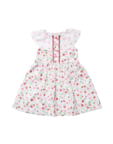 키즈 버튼 쓰루 플라운스 드레스 스트로베리&핑크 스팟