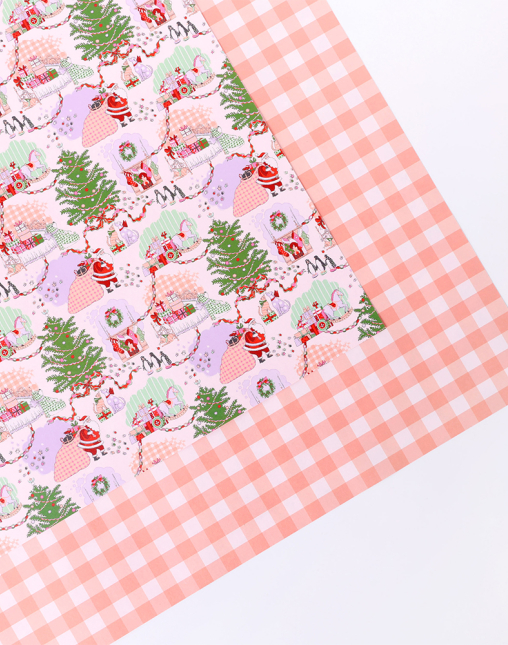 양면 포장지 - 크리스마스 하우스 & 오렌지 체크 10매