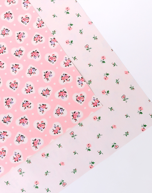 양면 포장지 - 레이스 하트 핑크 & 크림 10매