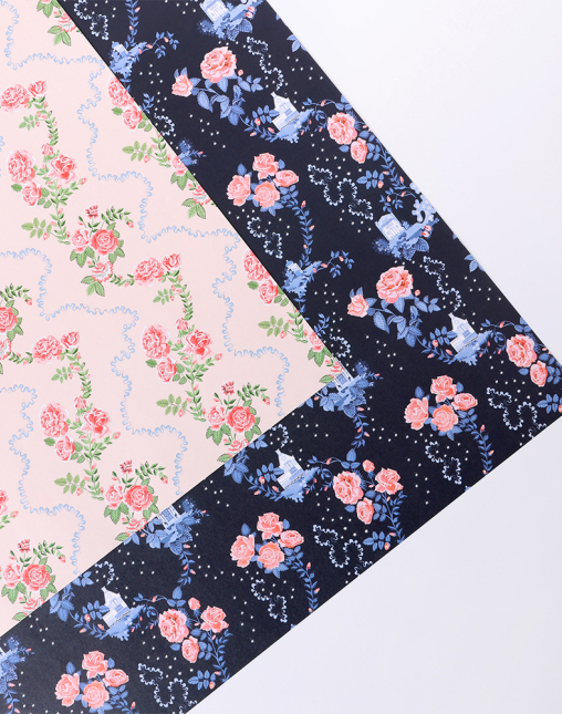 양면 포장지 - 로즈 플러터 핑크 & 네이비 10매