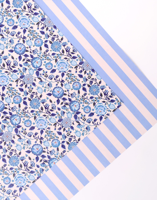 양면 포장지 - 스트로베리 가든 & 블루 스트라이프 10매