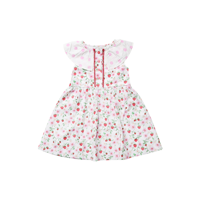 키즈 버튼 쓰루 플라운스 드레스 스트로베리&핑크 스팟