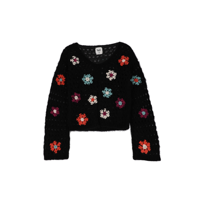 레이자 크로셰 니트 탑