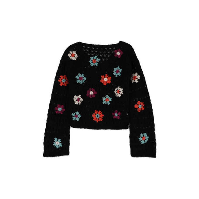 레이자 크로셰 니트 탑